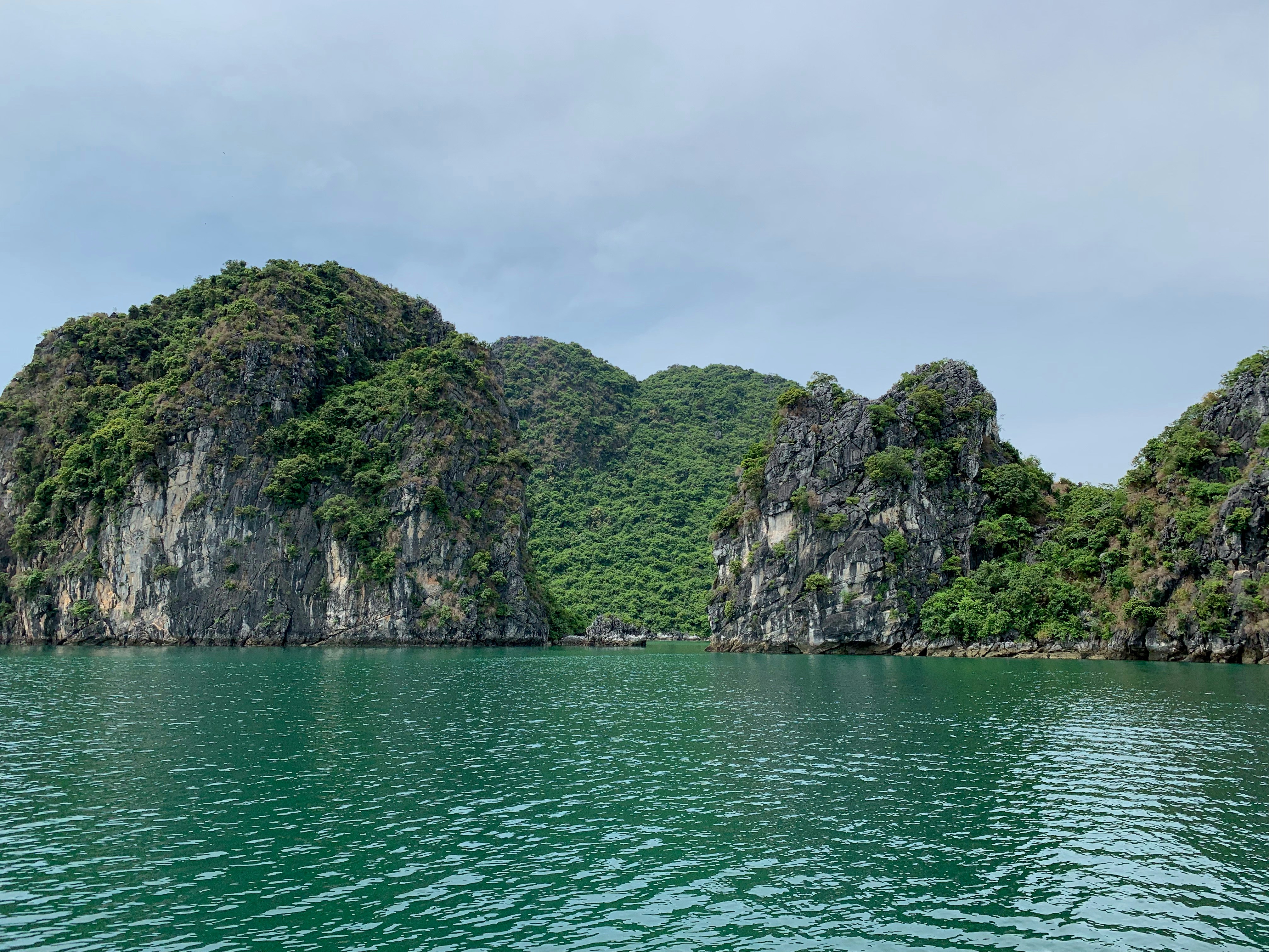Aguas de la Bahía de Ha Long rodeadas de formaciones kársticas